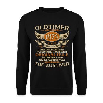 Cadeau 50ème anniversaire Voiture Ancienne Octobre 1975 - Sweat-shirt Unisexe - noir - Devant - Alina (178cm) & Michal (187cm)