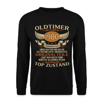 Cadeau 45ème anniversaire Voiture Ancienne Octobre 1980 - Sweat-shirt Unisexe - noir - Devant - Alina (178cm) & Michal (187cm)