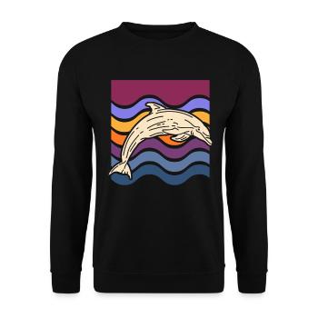 Dolphin on colored waves - Unisex Sweatshirt - black - Front - Alina (178cm) & Michal (187cm)
