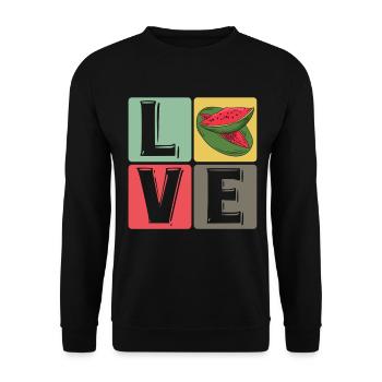 Love Pop Art Wassermelone Blocks - Unisex Pullover - Schwarz - Vorne - Alina (178cm) & Michal (187cm)