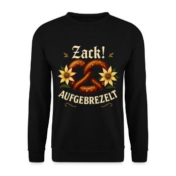 Zack aufgebrezelt Brezel Edelweiß Shirt - Unisex Pullover - Schwarz - Vorne - Alina (178cm) & Michal (187cm)
