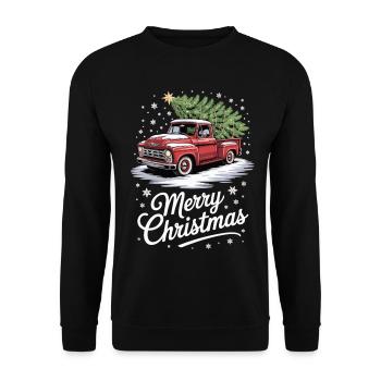 Merry Christmas Shirt with Red Truck and Snow - Unisex Sweatshirt - black - Front - Alina (178cm) & Michal (187cm)
