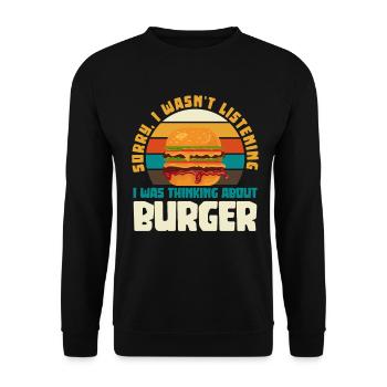 Burger Gedanken Retro Humor - Unisex Pullover - Schwarz - Vorne - Alina (178cm) & Michal (187cm)