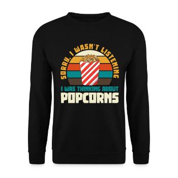 Popcorn Retro Spruch Tee - Unisex Pullover - Schwarz - Vorne - Alina (178cm) & Michal (187cm)