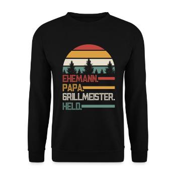 Grillmeister Papa Vater Vatertag - Unisex Pullover - Schwarz - Vorne - Alina (178cm) & Michal (187cm)