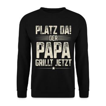 Grillen Papa - Unisex Pullover - Schwarz - Vorne - Alina (178cm) & Michal (187cm)