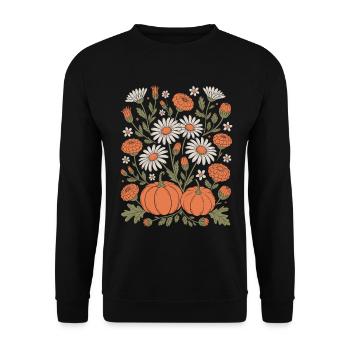 Autumnal Flowers And Pumpkins Illustration - Unisex Sweatshirt - black - Front - Alina (178cm) & Michal (187cm)