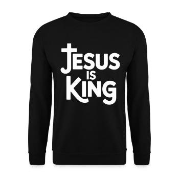Jesus Is King Christlich Kreuz Glaube - Unisex Pullover - Schwarz - Vorne - Alina (178cm) & Michal (187cm)
