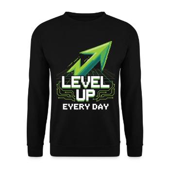 Gaming Shirt with Pixel Arrow – Daily Motivation - Unisex Sweatshirt - black - Front - Alina (178cm) & Michal (187cm)