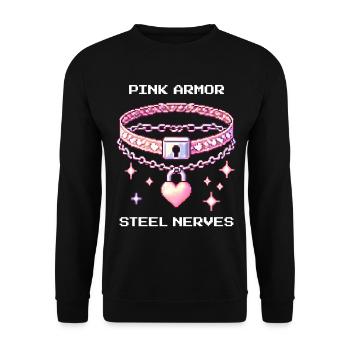 Pink Armor, Steel Nerves | Girly Edge, Gamer - Unisex Sweatshirt - black - Front - Alina (178cm) & Michal (187cm)