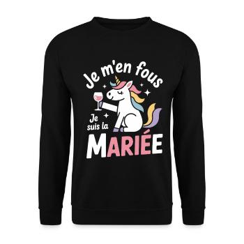 Je m’en fous je suis la mariée – Licorne drôle EVJ - Sweat-shirt Unisexe - noir - Devant - Alina (178cm) & Michal (187cm)