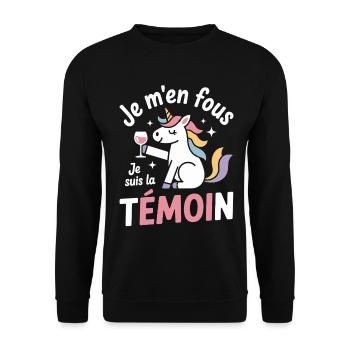 Es ist mir egal, ich bin der Zeuge des Einhorn-Junggesellenabschieds-Humors - Unisex Pullover - Schwarz - Vorne - Alina (178cm) & Michal (187cm)