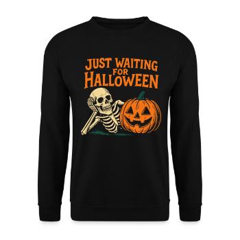 Wartet nur auf Halloween Skelett Kürbis Spaß - Unisex Pullover - Schwarz - Vorne - Alina (178cm) & Michal (187cm)