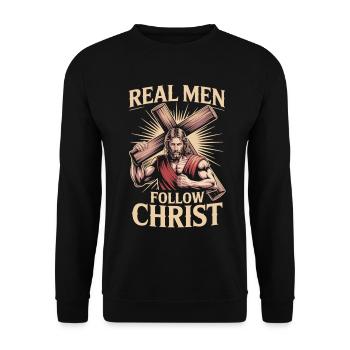 Christian T-Shirt Real Men Follow Christ - Unisex Sweatshirt - black - Front - Alina (178cm) & Michal (187cm)