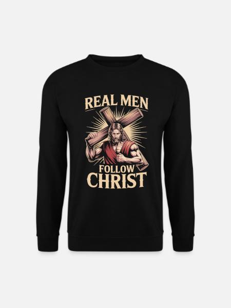 Christian T-Shirt Real Men Follow Christ - Unisex Sweatshirt - black