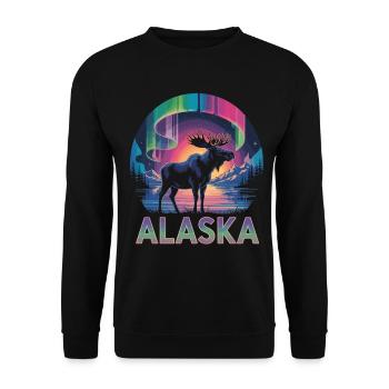 Alaska T-Shirt – Moose & Northern Lights - Unisex Sweatshirt - black - Front - Alina (178cm) & Michal (187cm)