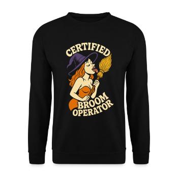 Certified Broom Operator Funny witch Halloween - Unisex Sweatshirt - black - Front - Alina (178cm) & Michal (187cm)