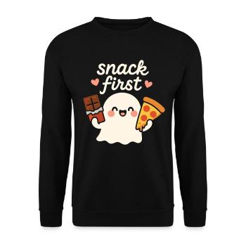 Snack Erster lustiger Halloween-Spruch Süßer Geist - Unisex Pullover - Schwarz - Vorne - Alina (178cm) & Michal (187cm)
