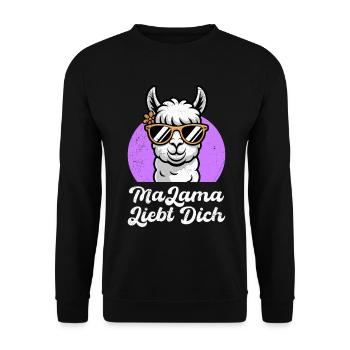 Bald Mama MALAMA LIEBT DICH Lustiges - Unisex Pullover - Schwarz - Vorne - Alina (178cm) & Michal (187cm)