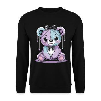 Kawaii Pastel Goth Patched Bear - Unisex Sweatshirt - black - Front - Alina (178cm) & Michal (187cm)