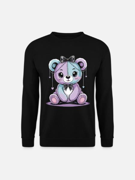 Kawaii Pastel Goth Patched Bear - Unisex Sweatshirt - black