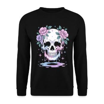 Kawaii Pastel Goth Skull Flowers - Unisex Sweatshirt - black - Front - Alina (178cm) & Michal (187cm)
