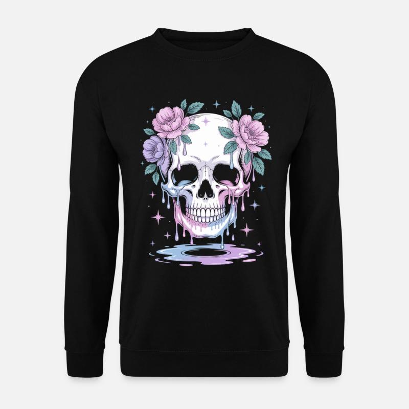 Kawaii Pastel Goth Skull Flowers - Unisex Sweatshirt - black
