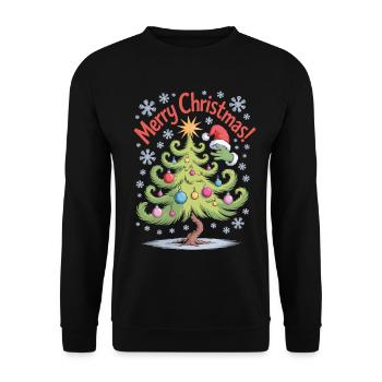 Chemise de Noël drôle – Sapin de Noël avec des boules de Noël - Sweat-shirt Unisexe - noir - Devant - Alina (178cm) & Michal (187cm)
