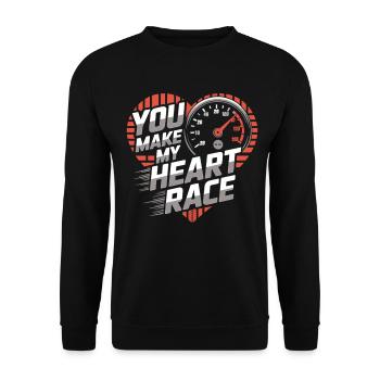 Rennsport Herz Shirt – Liebe und Geschwindigkeit - Unisex Pullover - Schwarz - Vorne - Alina (178cm) & Michal (187cm)