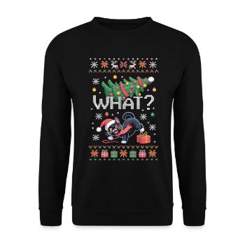 Chemise de Noël chat – Quoi ? Style pull moche - Sweat-shirt Unisexe - noir - Devant - Alina (178cm) & Michal (187cm)