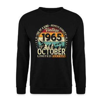 60. Geburtstag Vintage Oktober Jahrgang 1965 - Unisex Pullover - Schwarz - Vorne - Alina (178cm) & Michal (187cm)