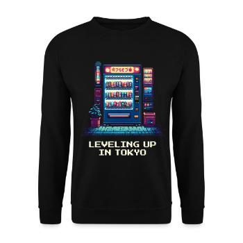 Level Up in Tokio | Japan Reise Otaku - Unisex Pullover - Schwarz - Vorne - Alina (178cm) & Michal (187cm)
