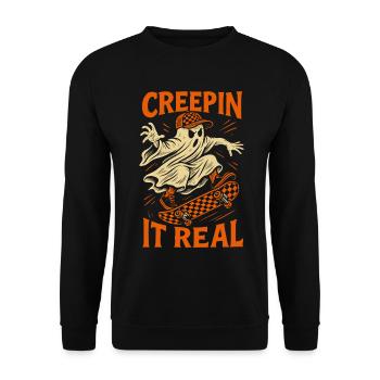 Creepin It Real Ghost Skateboard Halloween - Unisex Sweatshirt - black - Front - Alina (178cm) & Michal (187cm)
