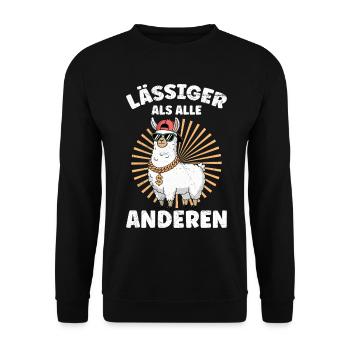 Alpaka LÄSSIGER ALS ALLE ANDEREN Lama Lustiges - Unisex Pullover - Schwarz - Vorne - Alina (178cm) & Michal (187cm)