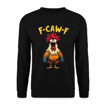 F Caw F Hahn in Farbenpracht - Unisex Pullover - Schwarz - Vorne - Alina (178cm) & Michal (187cm)
