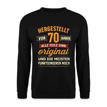 70. Geburtstag Original Teile Lustiges Shirt - Unisex Pullover - Schwarz - Vorne - Alina (178cm) & Michal (187cm)