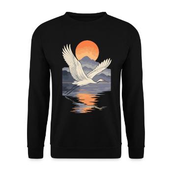 Crane Flying at Sunset Reflection - Unisex Sweatshirt - black - Front - Alina (178cm) & Michal (187cm)