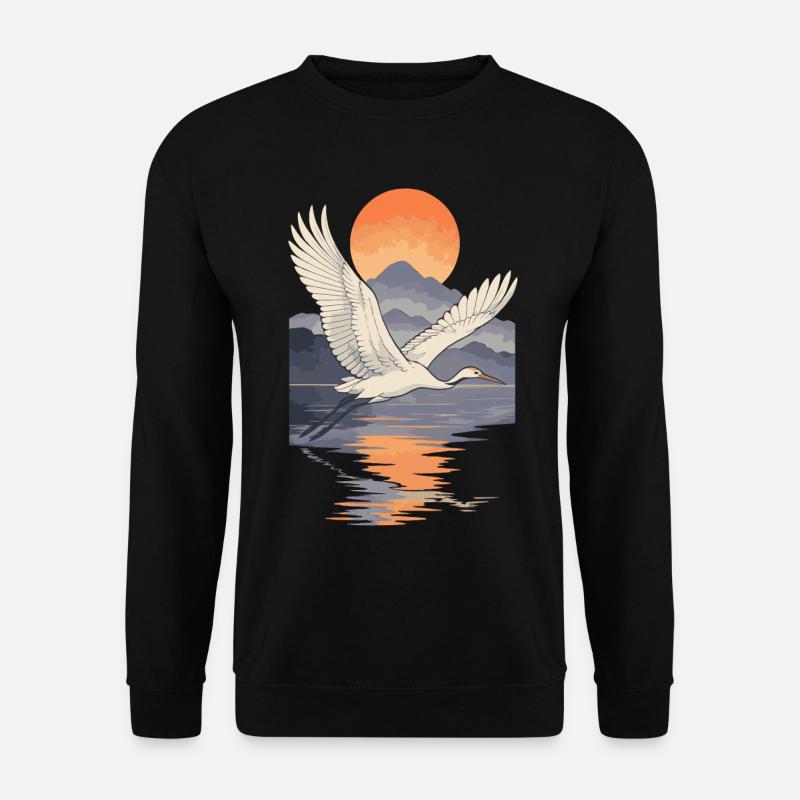 Crane Flying at Sunset Reflection - Unisex Sweatshirt - black