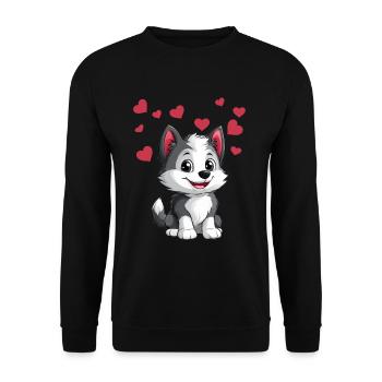 Mignon husky avec des cœurs - Sweat-shirt Unisexe - noir - Devant - Alina (178cm) & Michal (187cm)