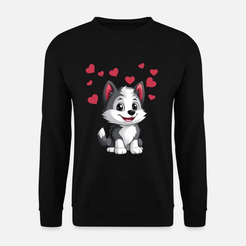 Søt husky med hjerter - Genser unisex - svart
