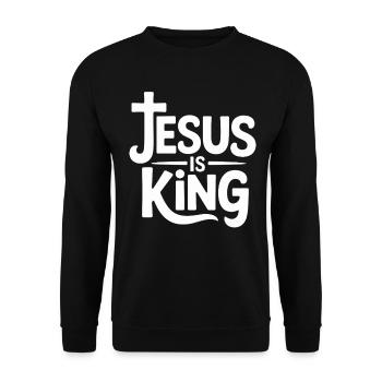 Jesus Is King Christlich Kreuz Glaube - Unisex Pullover - Schwarz - Vorne - Alina (178cm) & Michal (187cm)