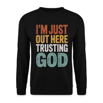 I Trust God Motif - Unisex Sweatshirt - black - Front - Alina (178cm) & Michal (187cm)