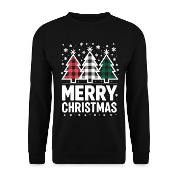 Merry Christmas Shirt Buffalo Check Christmas Trees - Unisex Sweatshirt - black - Front - Alina (178cm) & Michal (187cm)