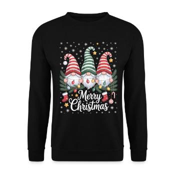 Merry Christmas Gnome T-Shirt with Fairy Lights - Unisex Sweatshirt - black - Front - Alina (178cm) & Michal (187cm)