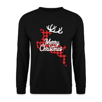 Christmas shirt lumberjack look with reindeer motif - Unisex Sweatshirt - black - Front - Alina (178cm) & Michal (187cm)