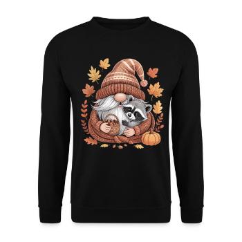 Herbst Wichtel Shirt mit Waschbär und Eicheln - Unisex Pullover - Schwarz - Vorne - Alina (178cm) & Michal (187cm)