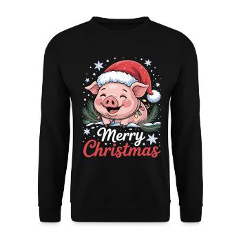 T-shirt de Noël avec un mignon cochon dans un chapeau de Père Noël - Sweat-shirt Unisexe - noir - Devant - Alina (178cm) & Michal (187cm)