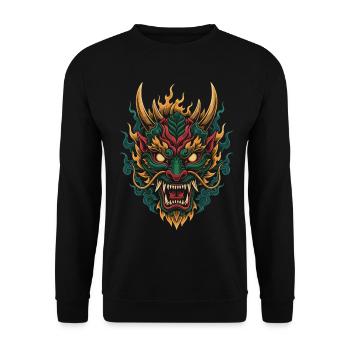 Feuriger Drache Maske | Mythisches Flammentier - Unisex Pullover - Schwarz - Vorne - Alina (178cm) & Michal (187cm)