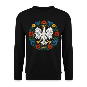 Polish Eagle Folk Emblem with Flowers - Unisex Sweatshirt - black - Front - Alina (178cm) & Michal (187cm)