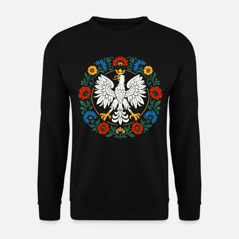 Polnischer Adler Volksemblem mit Blumen - Unisex Pullover - Schwarz